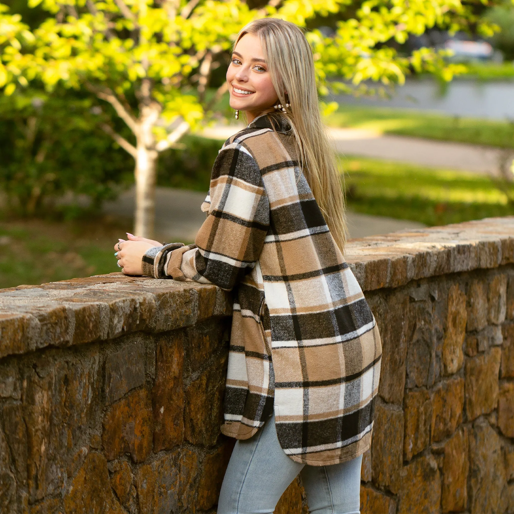 10631 - Plaid Shacket with Pockets - Brown