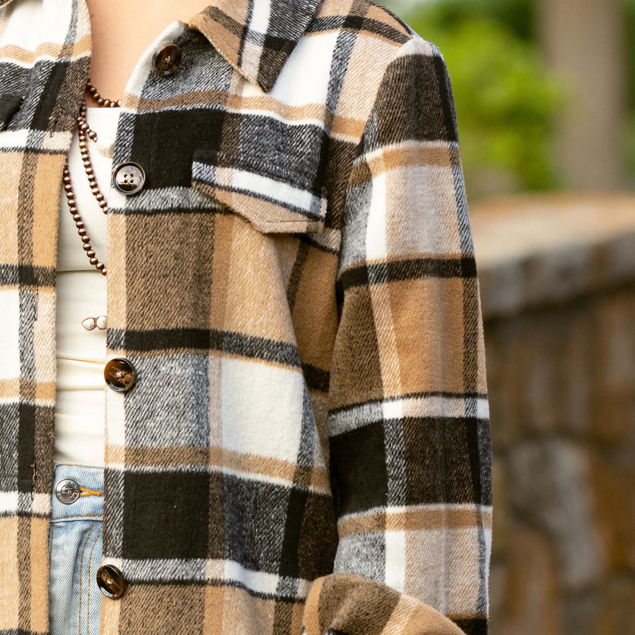 10631 - Plaid Shacket with Pockets - Brown