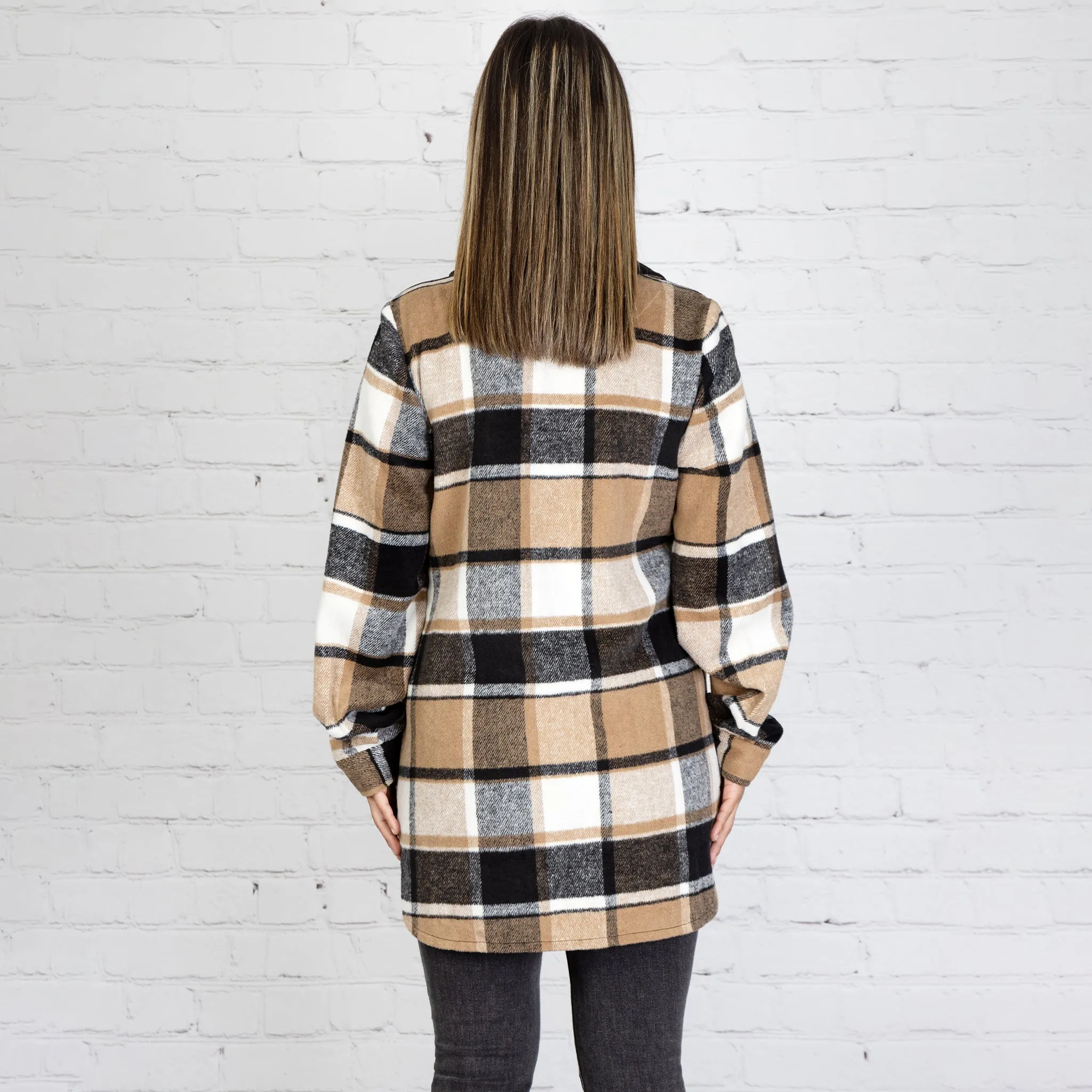 10631 - Plaid Shacket with Pockets - Brown