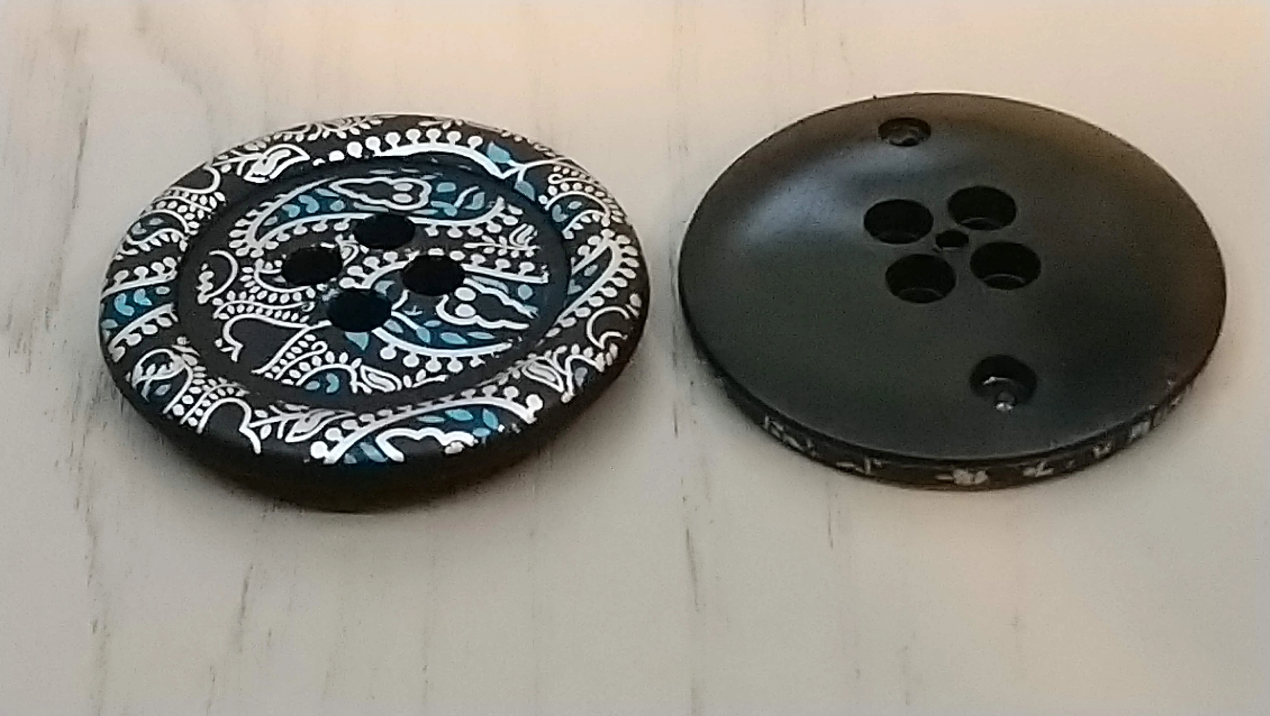 38mm Extra Large Buttons, Paisley Patterned Buttons, 4 Hole Plastic Buttons