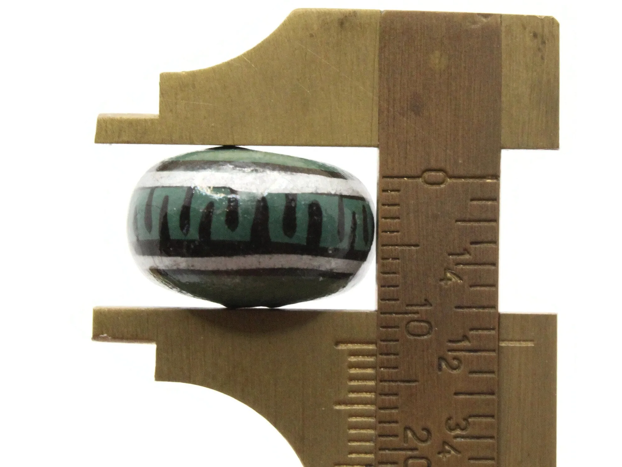 6 18mm Vintage Painted Peru Clay Green Silver and Black Patterned Disc Beads
