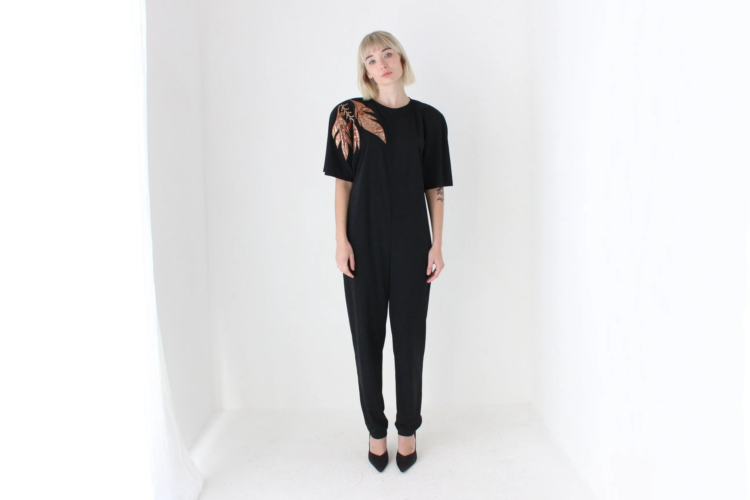 80s Bold Shoulder Pad Avant Garde Disco Jumpsuit