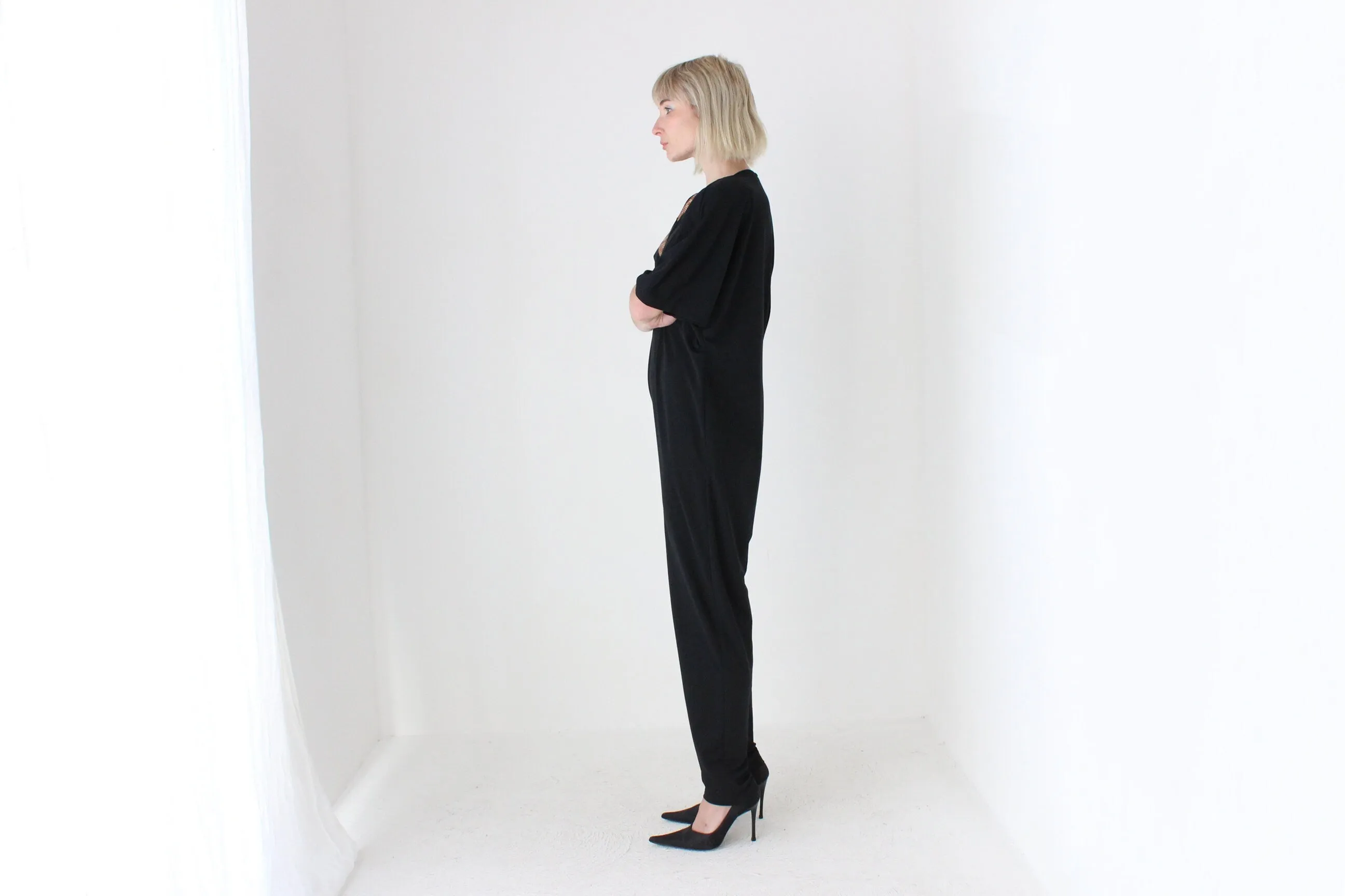80s Bold Shoulder Pad Avant Garde Disco Jumpsuit