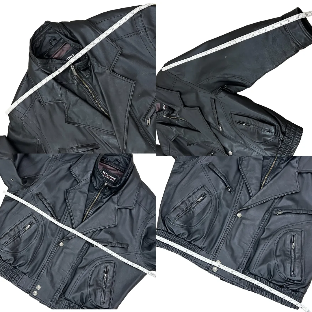 80s Wilsons Leather Motorcycle Bomber Jacket Black Size  1X