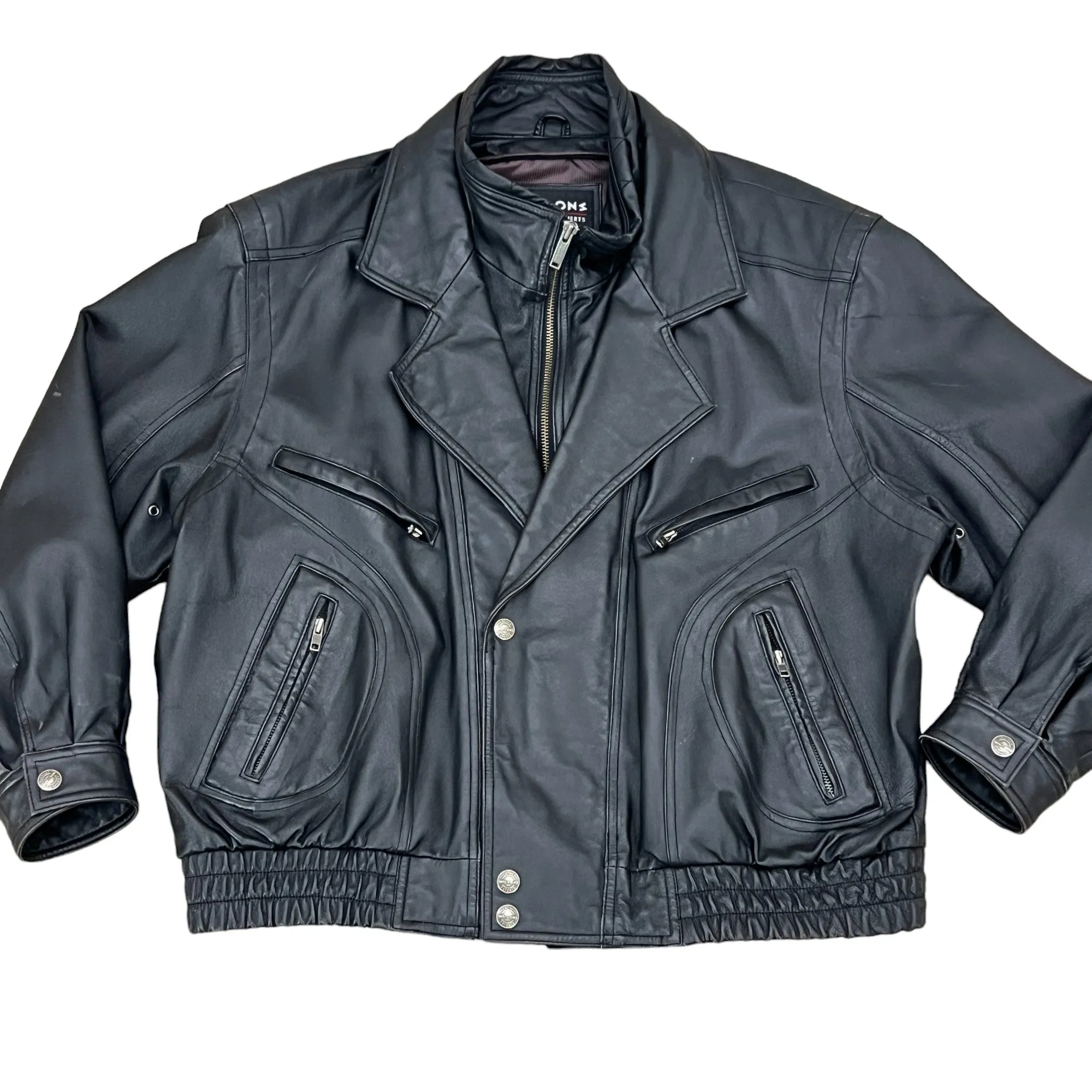 80s Wilsons Leather Motorcycle Bomber Jacket Black Size  1X