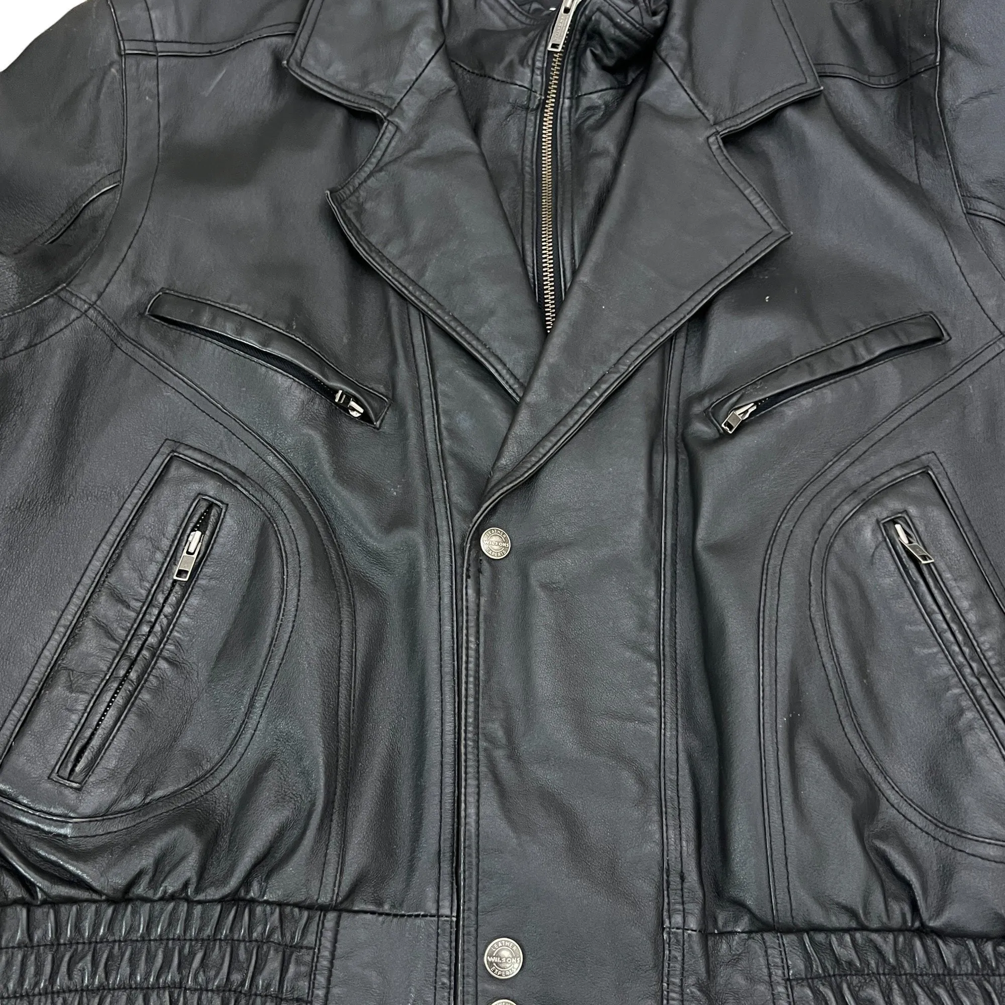 80s Wilsons Leather Motorcycle Bomber Jacket Black Size  1X