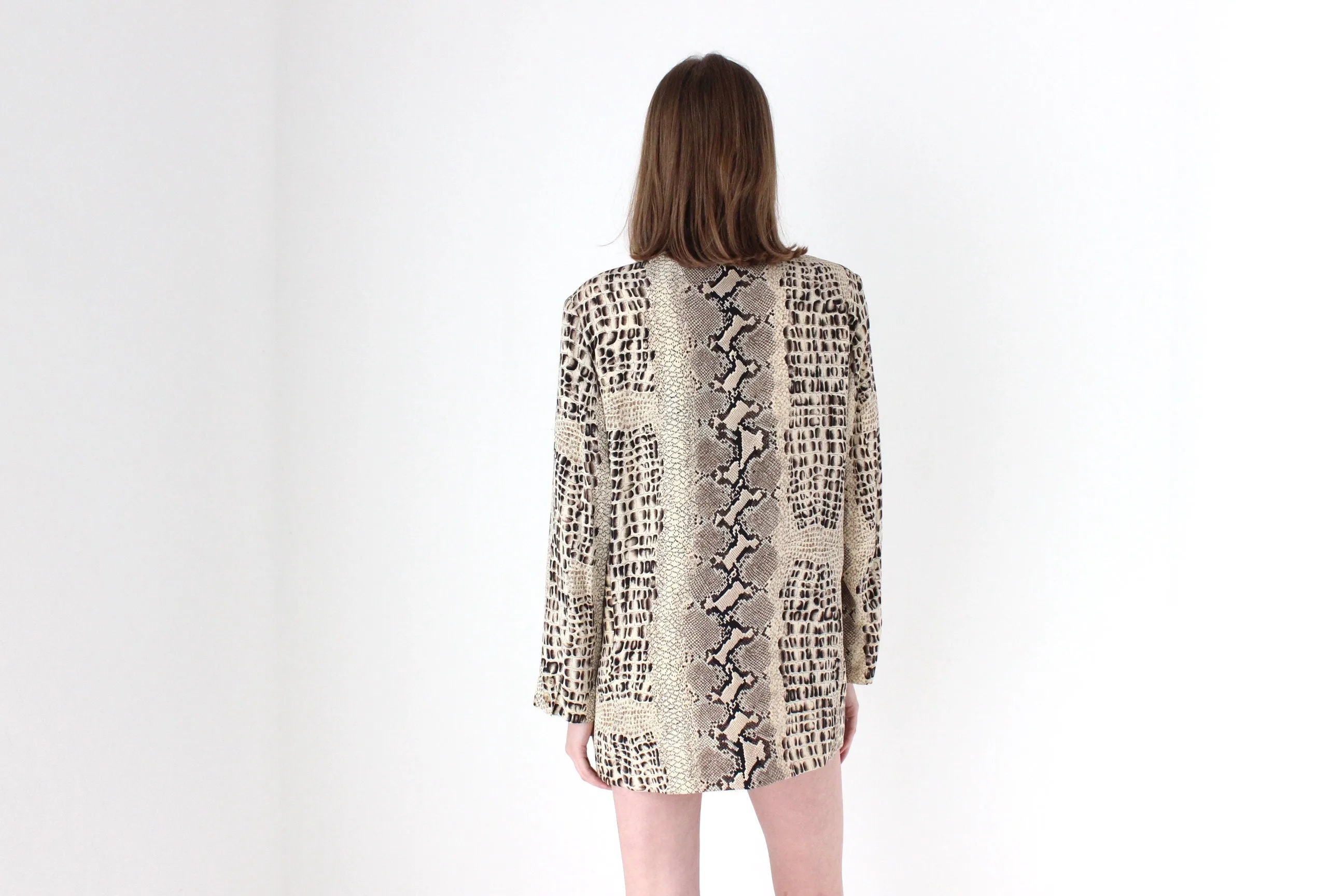 90s {Pure Silk} Snakeskin Print Boxy Blazer Mini