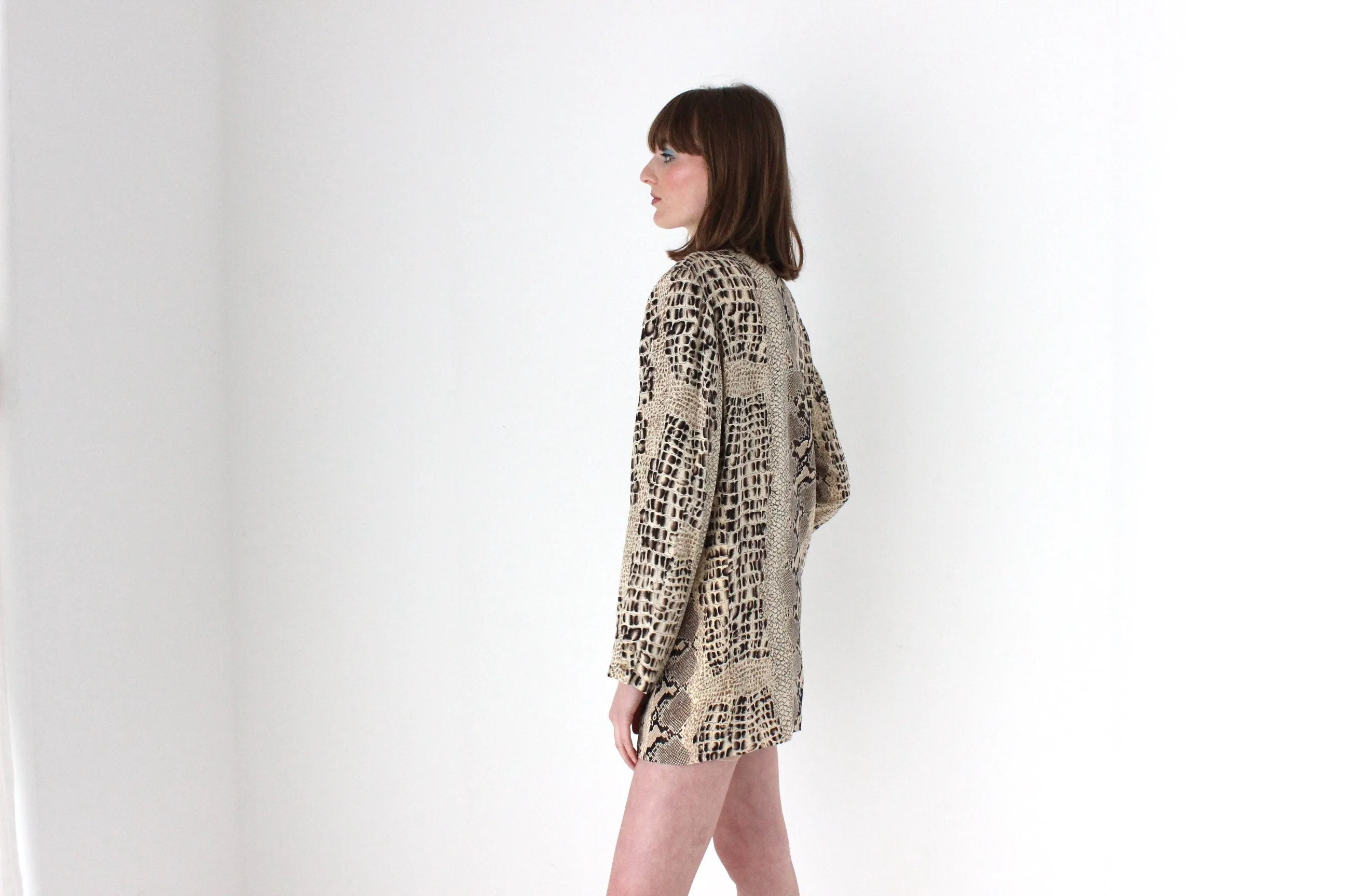 90s {Pure Silk} Snakeskin Print Boxy Blazer Mini