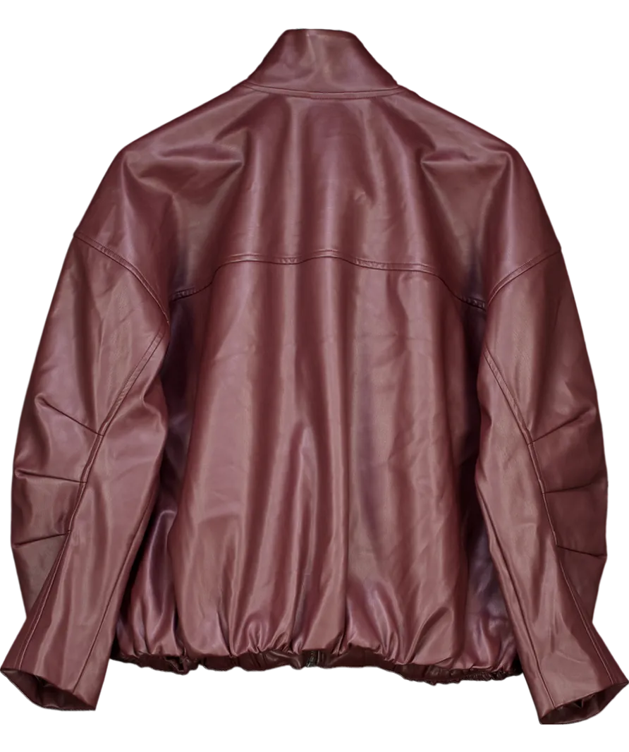 Abercrombie & Fitch Red Bubble Hem Vegan Leather Bomber Jacket UK M