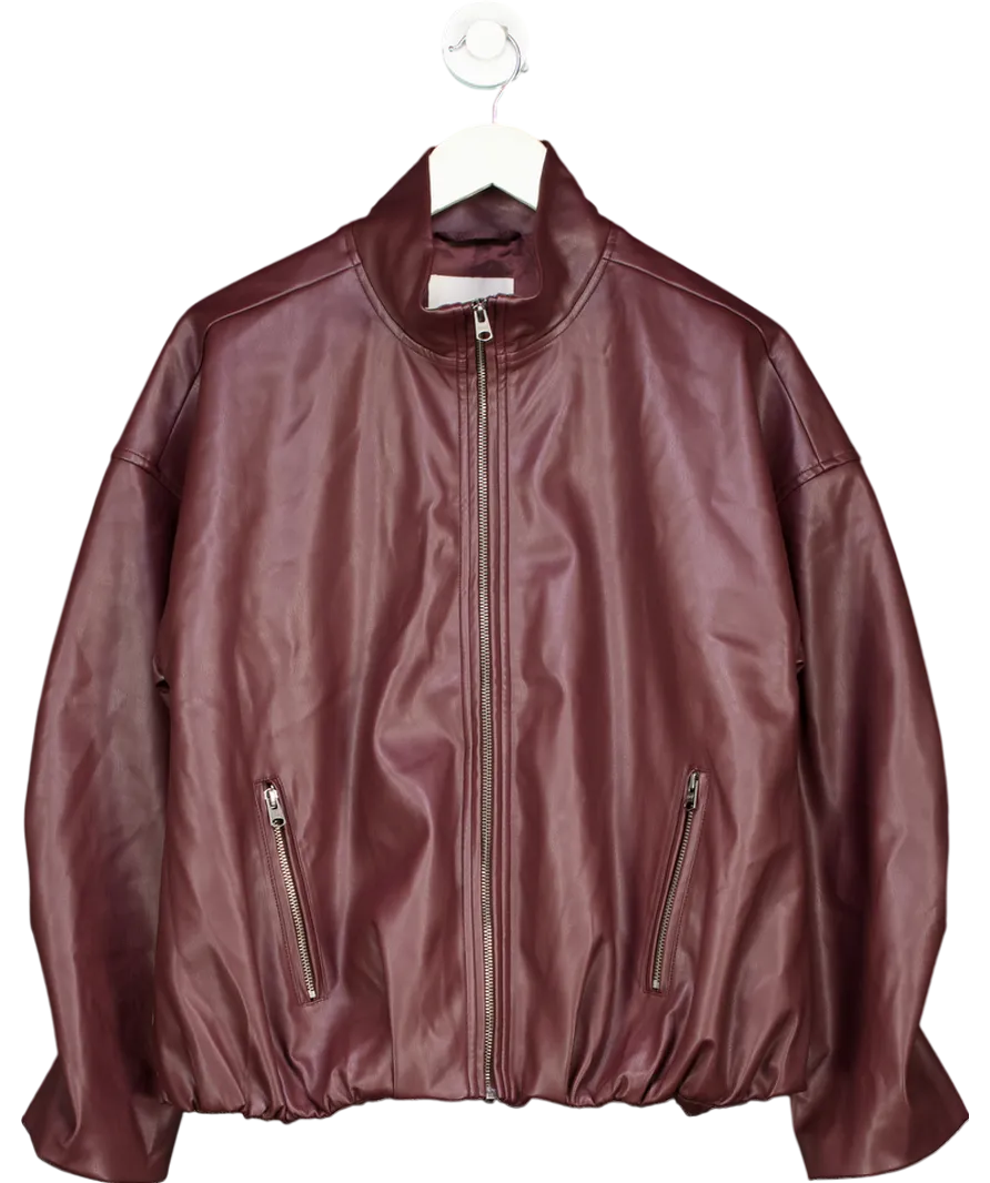 Abercrombie & Fitch Red Bubble Hem Vegan Leather Bomber Jacket UK M