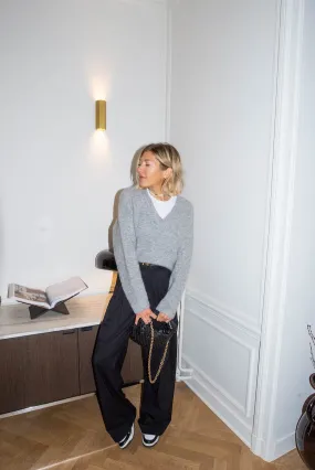 ALPHA V-NECK PULLOVER IN LIGHT GREY