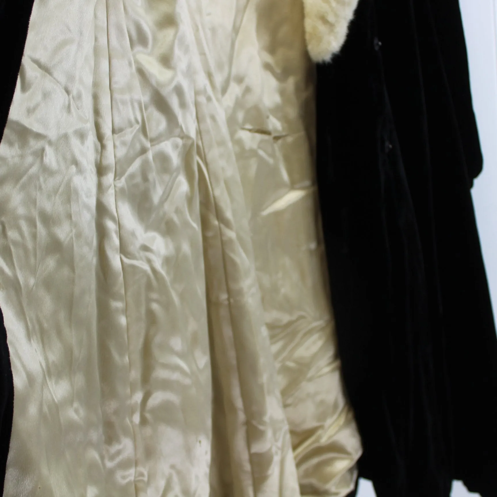Antique Black Velvet Coat Cream Fur Collar Charles Inc Springfield Hartford