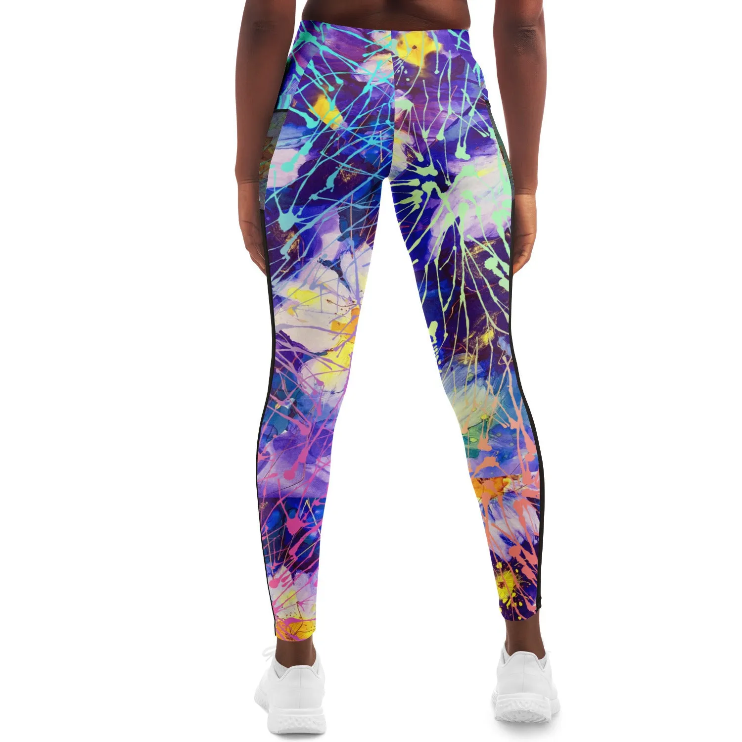 Art Flowers Mesh Panel Side Pockets Leggings up to XL (FWS)