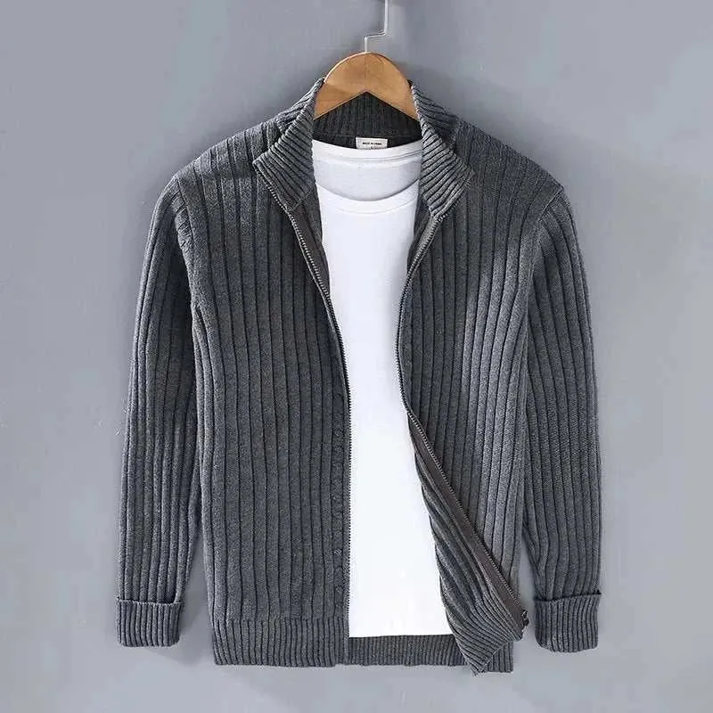 Autumn stand collar cotton cardigan
