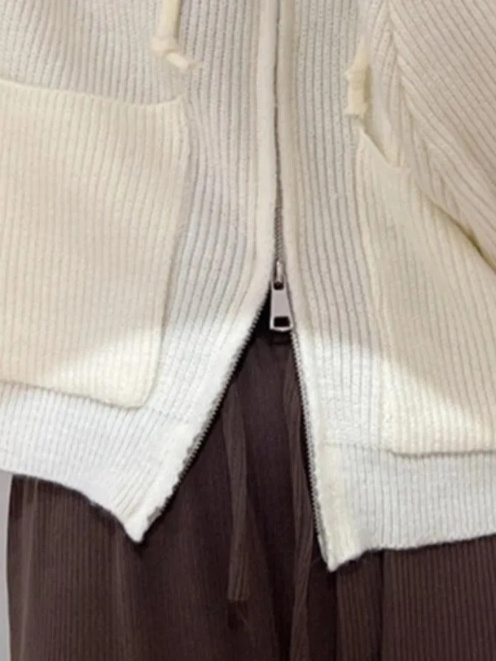 Back To School Sonicelife Solid Double Zip Hooded Cardigan