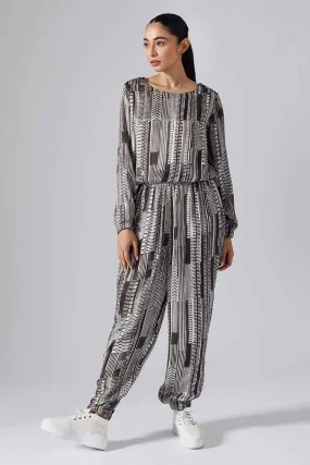 Black & White Printed Geometric Joggers Set
