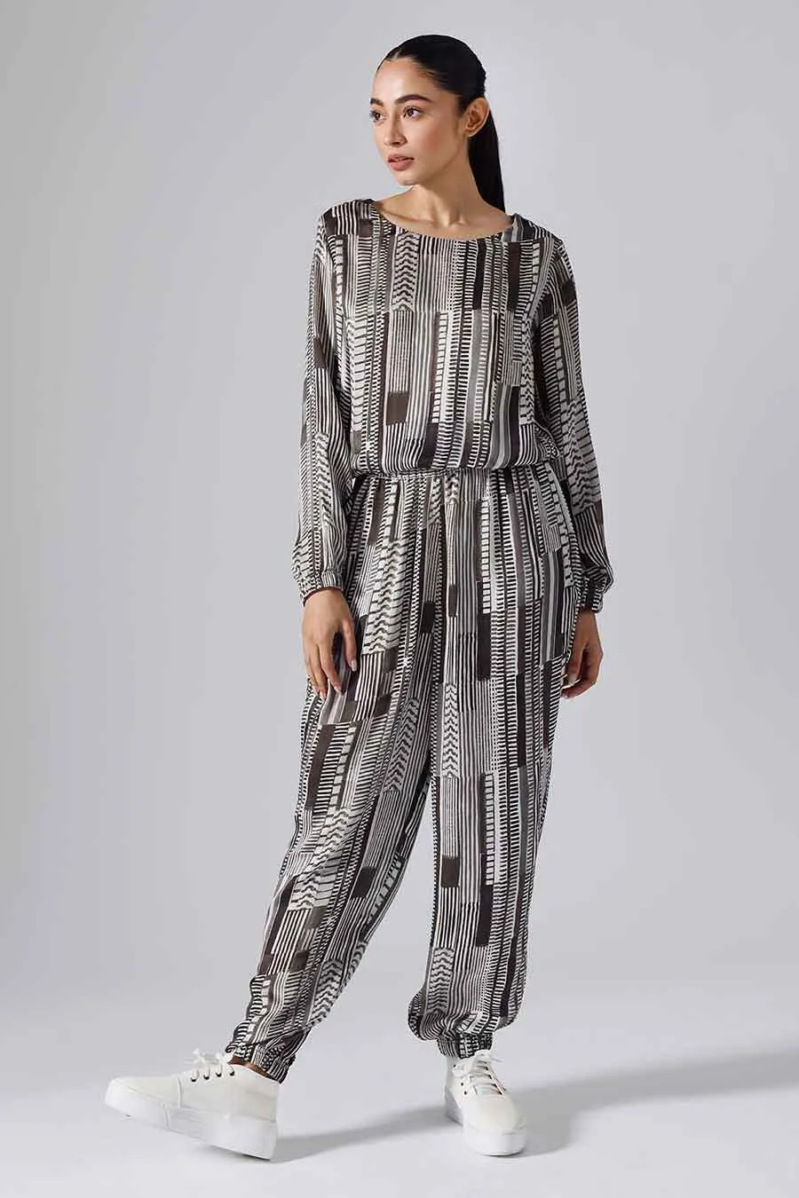 Black & White Printed Geometric Joggers Set