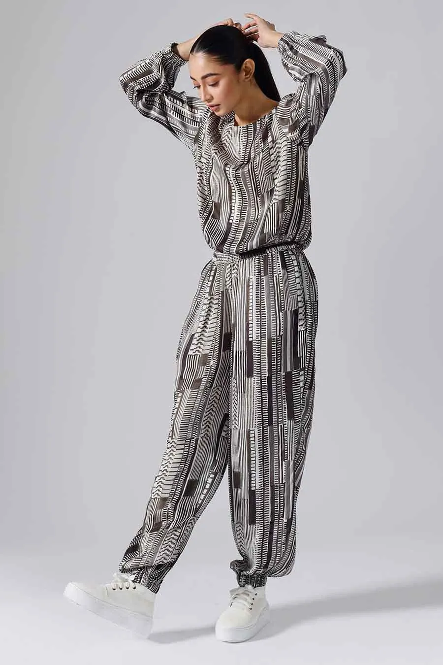 Black & White Printed Geometric Joggers Set