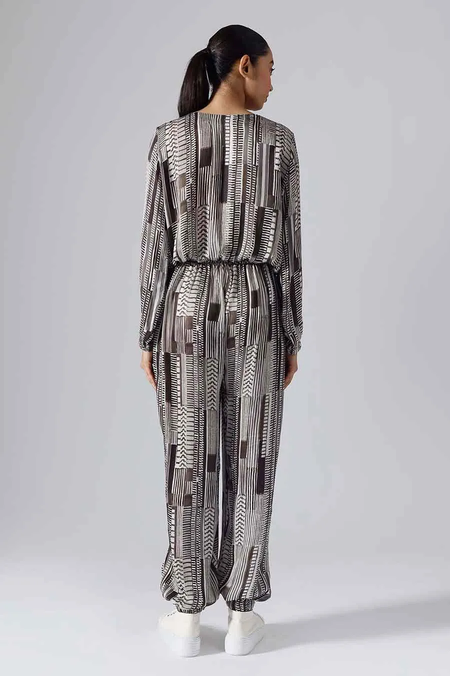 Black & White Printed Geometric Joggers Set
