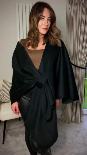 BLACK WRAP FRONT PONCHO SCARF