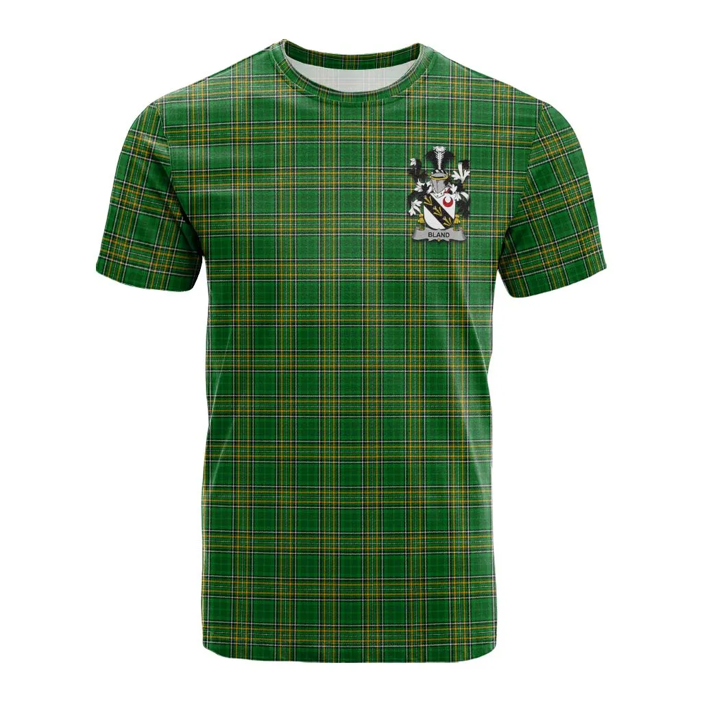 Bland Irish Clan Tartan Cotton T-shirt with Coat of Arms