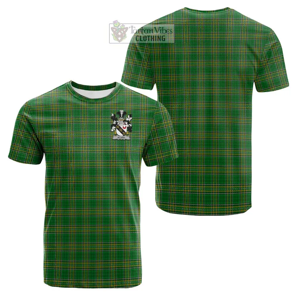 Bland Irish Clan Tartan Cotton T-shirt with Coat of Arms