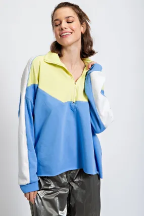 Blue Lime Terry Knit Zip-Up