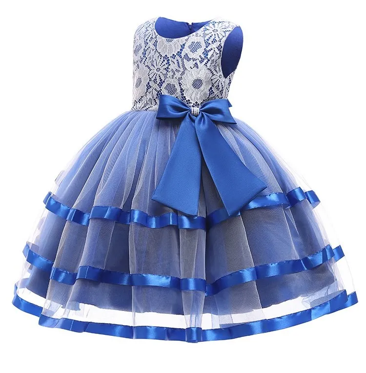 Blue Ribbon & Lace Dress, Size 3-12 Yrs