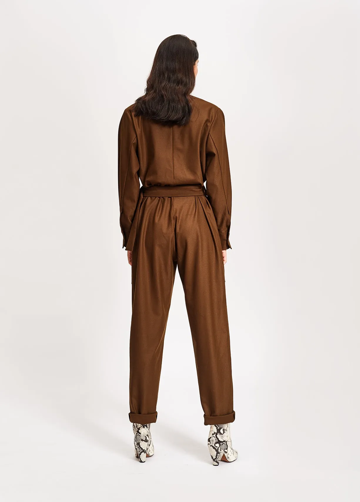 Bottle green jumpsuit with belt