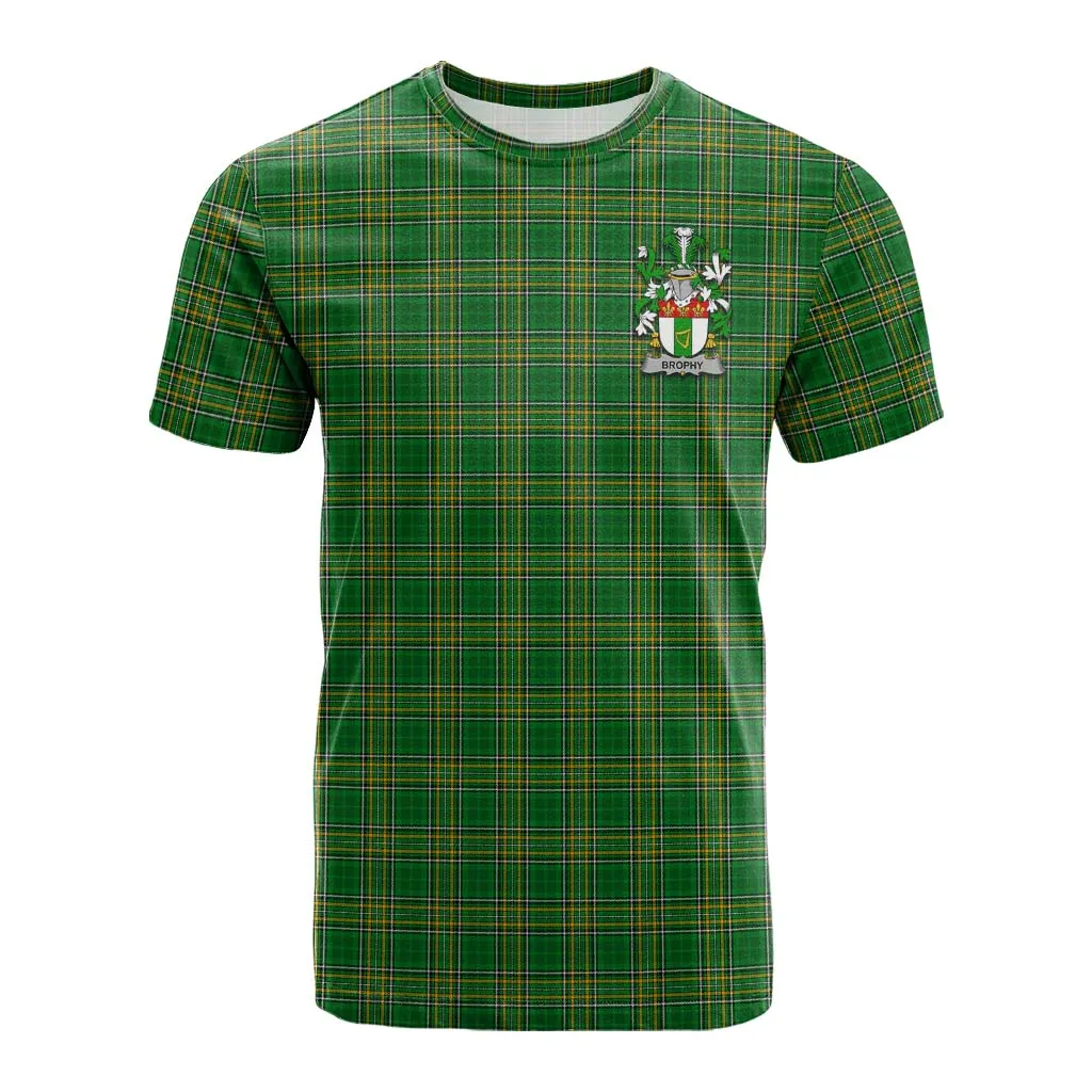 Brophy Irish Clan Tartan Cotton T-shirt with Coat of Arms