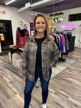 Brown Plaid Knit Button Down