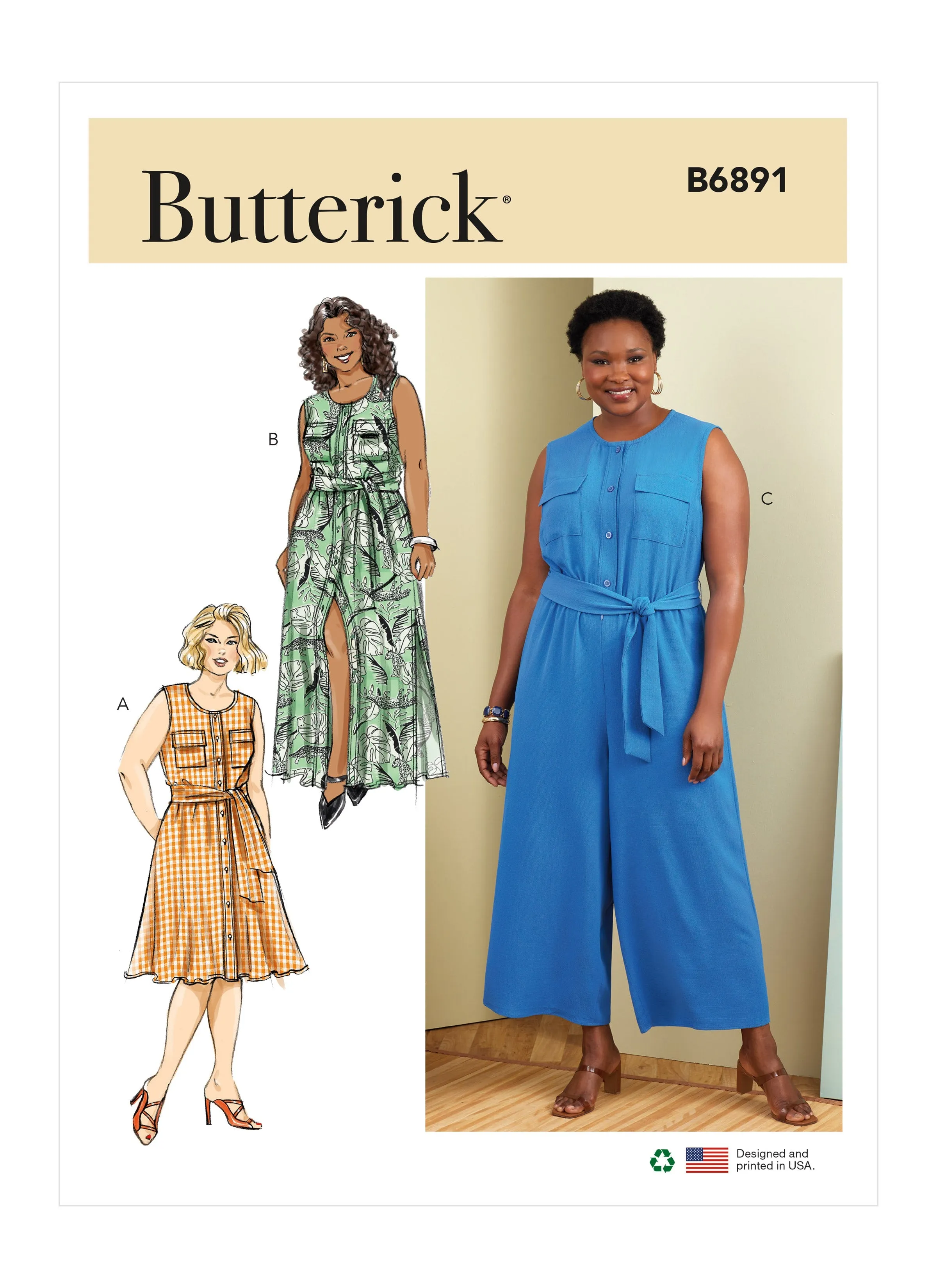 Butterick sewing pattern 6891 Women's Dress, Jumpsuit and Sash