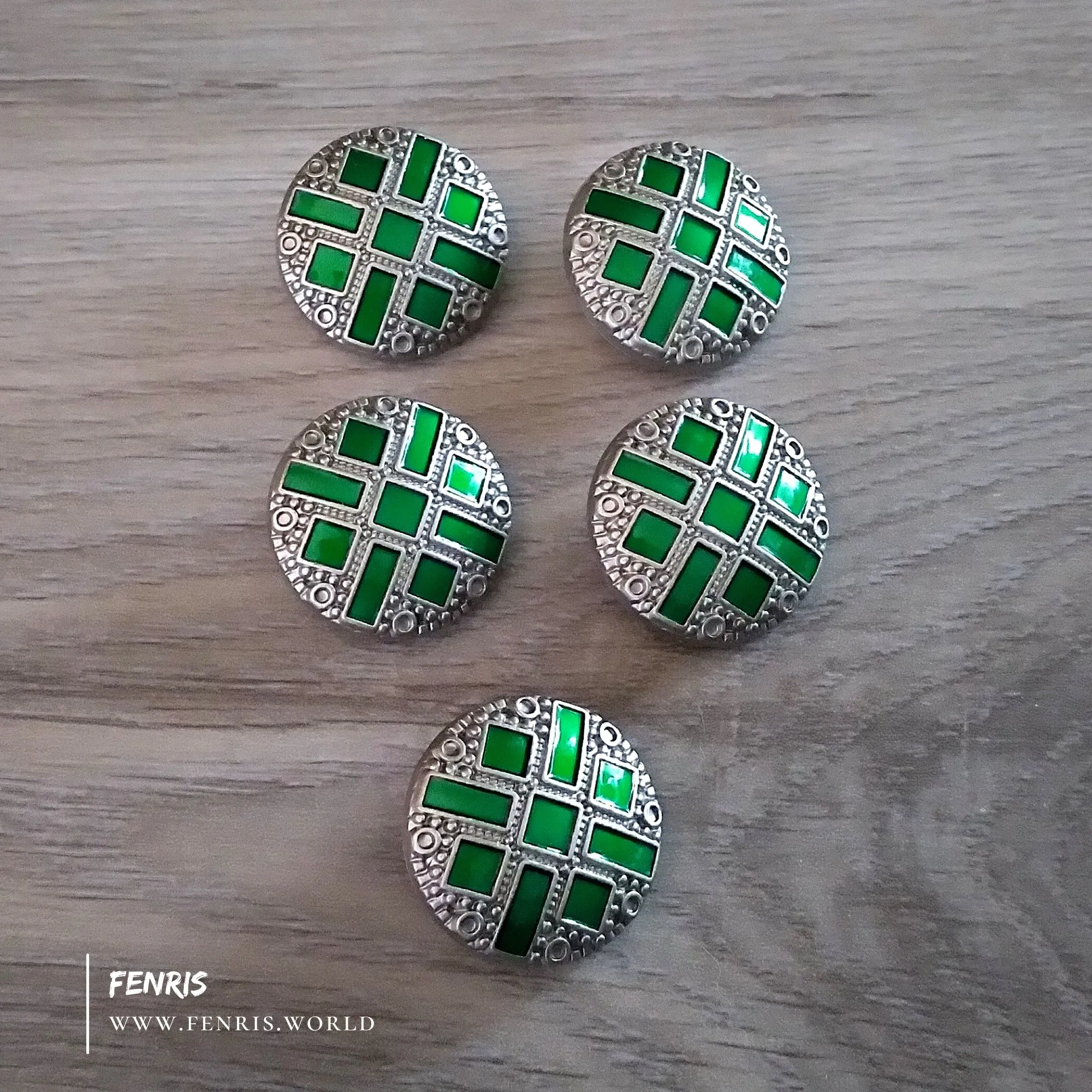 Buttons Silver Art Deco Green Jade