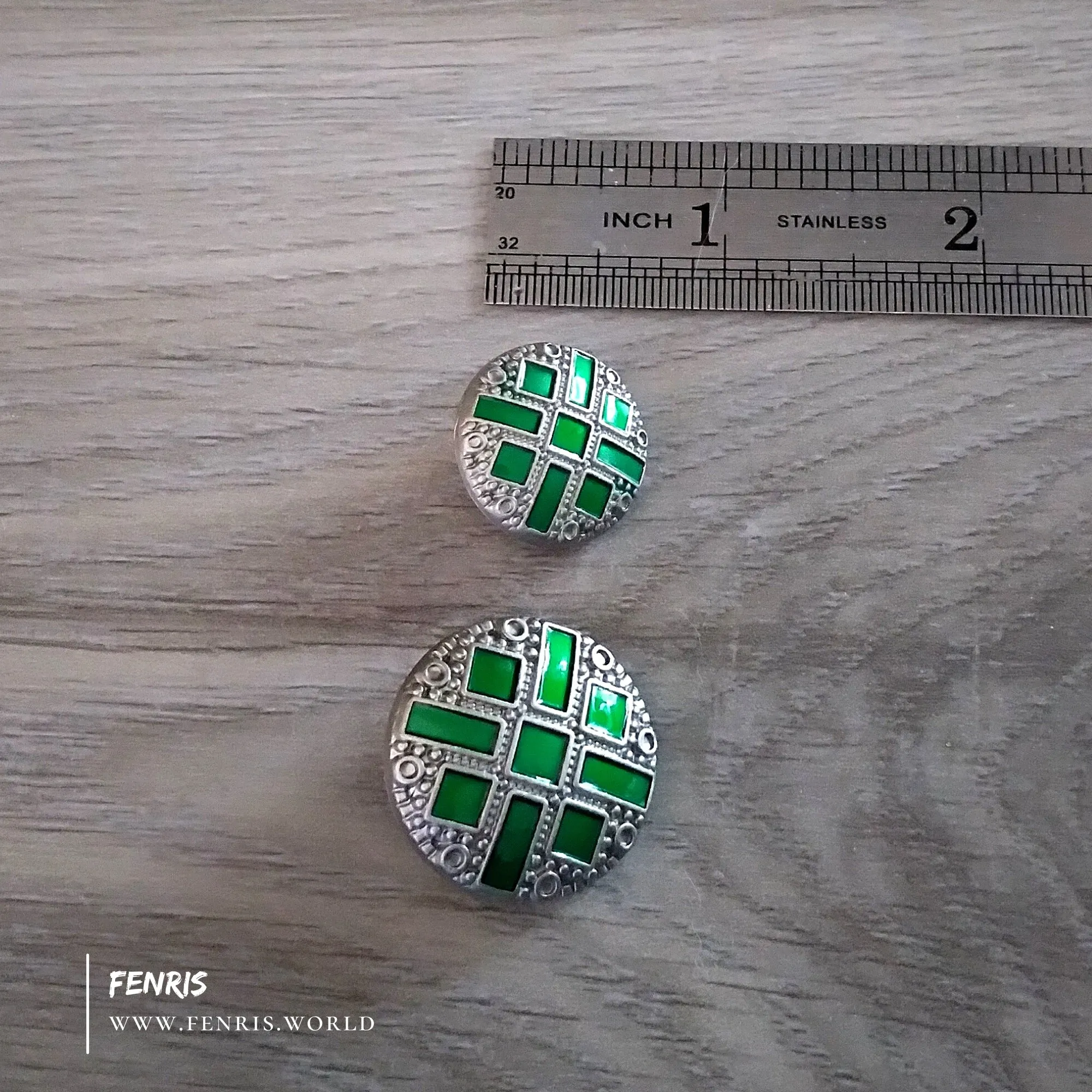 Buttons Silver Art Deco Green Jade