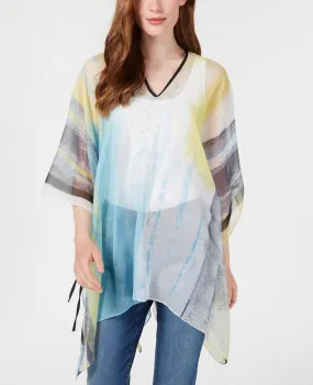 Calvin Klein Abstract Cloud Chiffon Poncho Lime