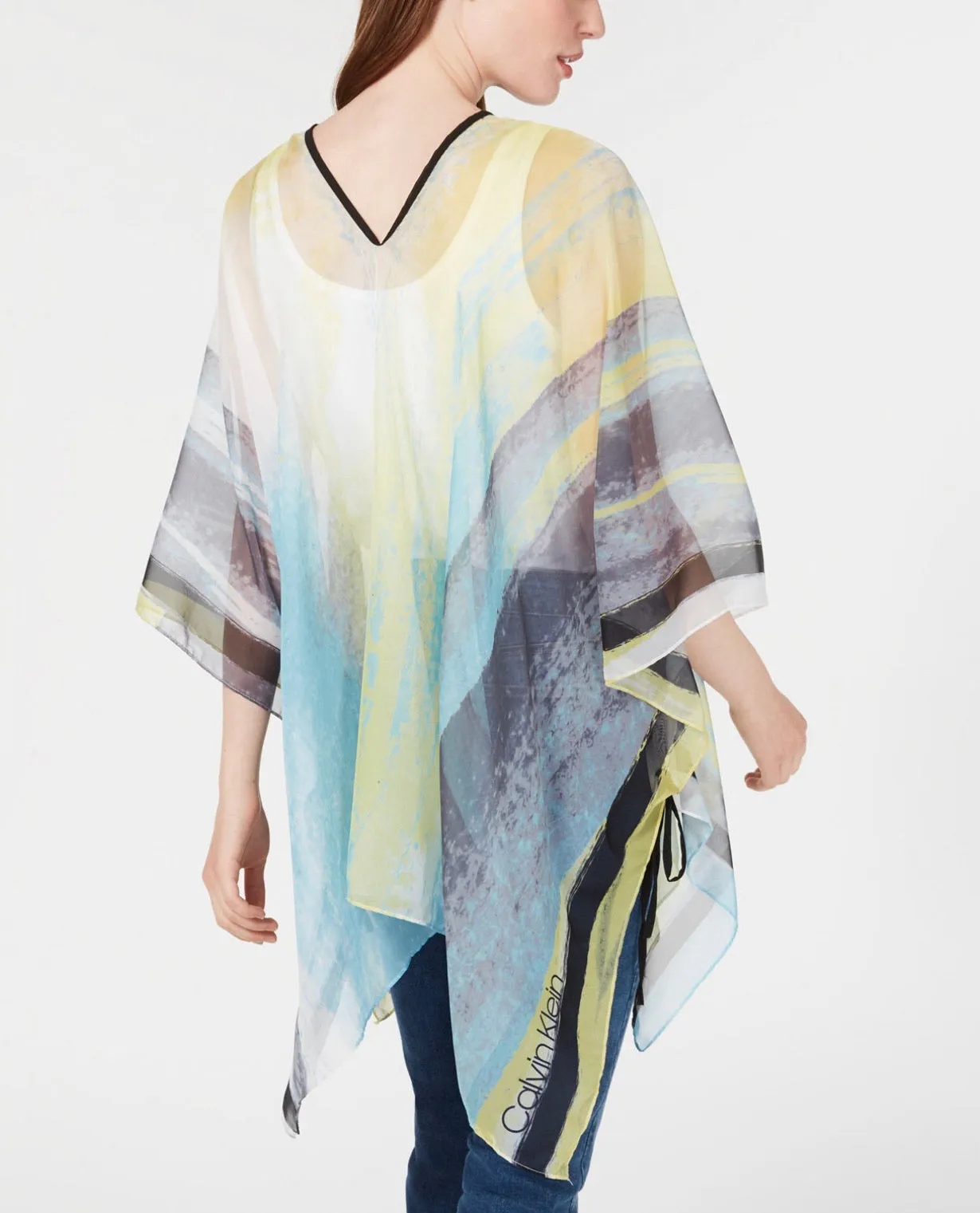 Calvin Klein Abstract Cloud Chiffon Poncho Lime