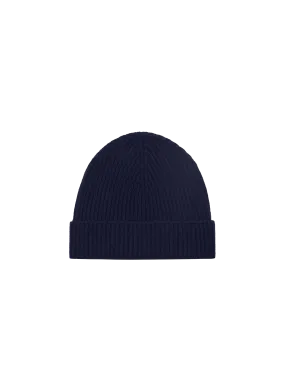 Cashmere Ribbed Beanie—dark navy