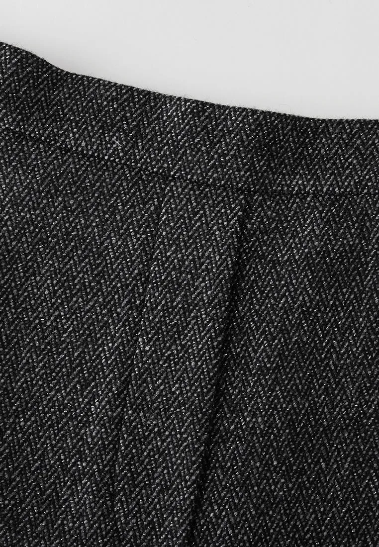 Chevron Pleated Detail Wide-leg Tweed Trousers