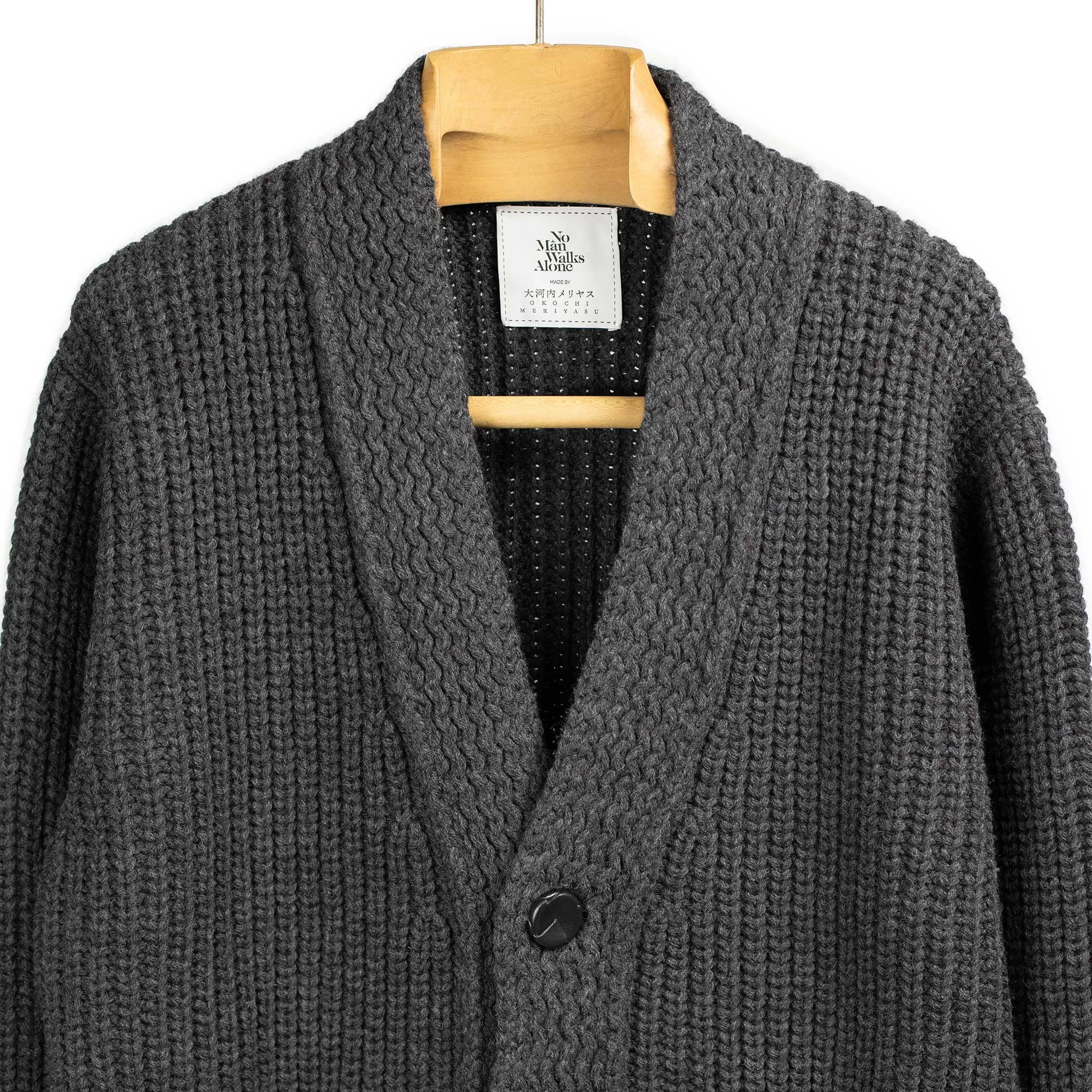 Chunky ribbed cardigan in mid-grey French Merino wool (restock)