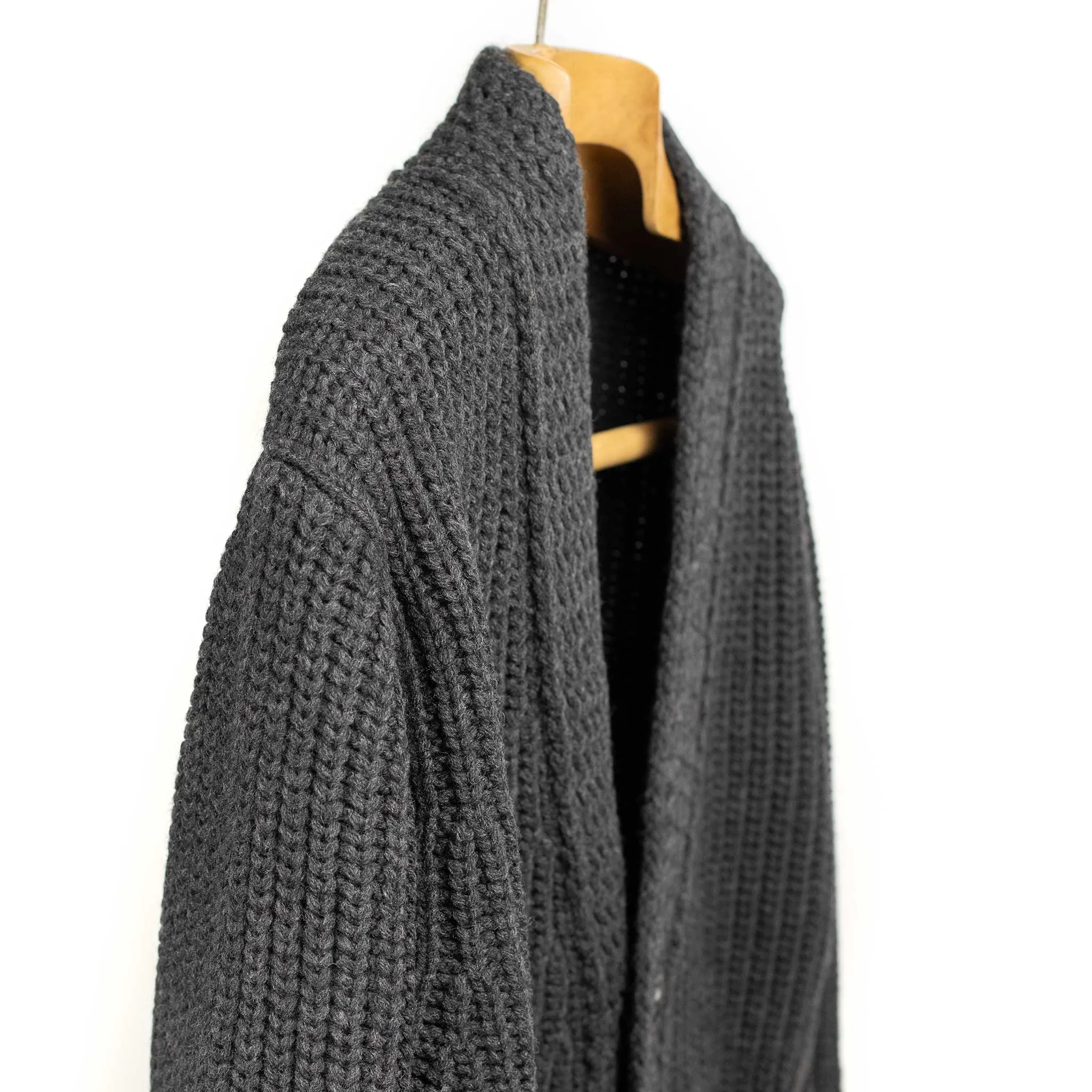 Chunky ribbed cardigan in mid-grey French Merino wool (restock)