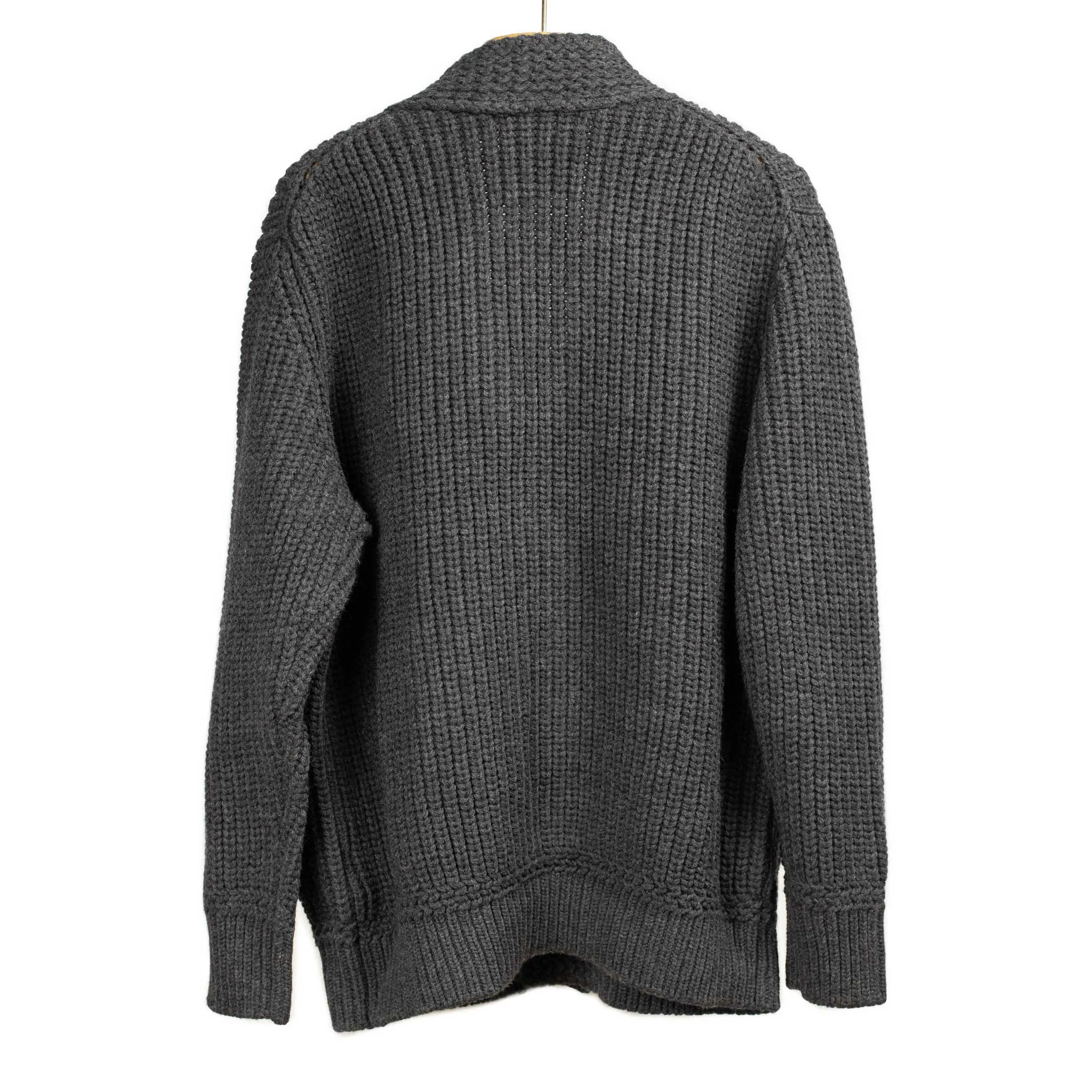 Chunky ribbed cardigan in mid-grey French Merino wool (restock)