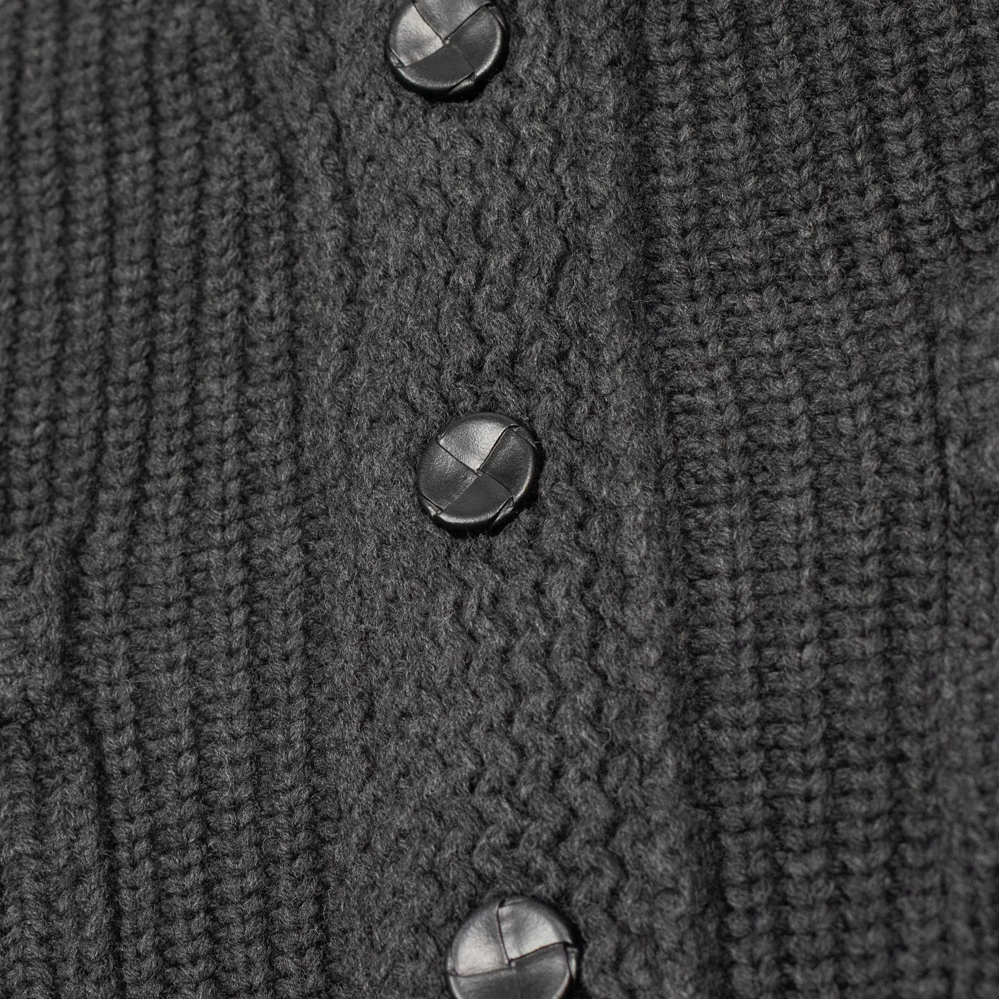 Chunky ribbed cardigan in mid-grey French Merino wool (restock)