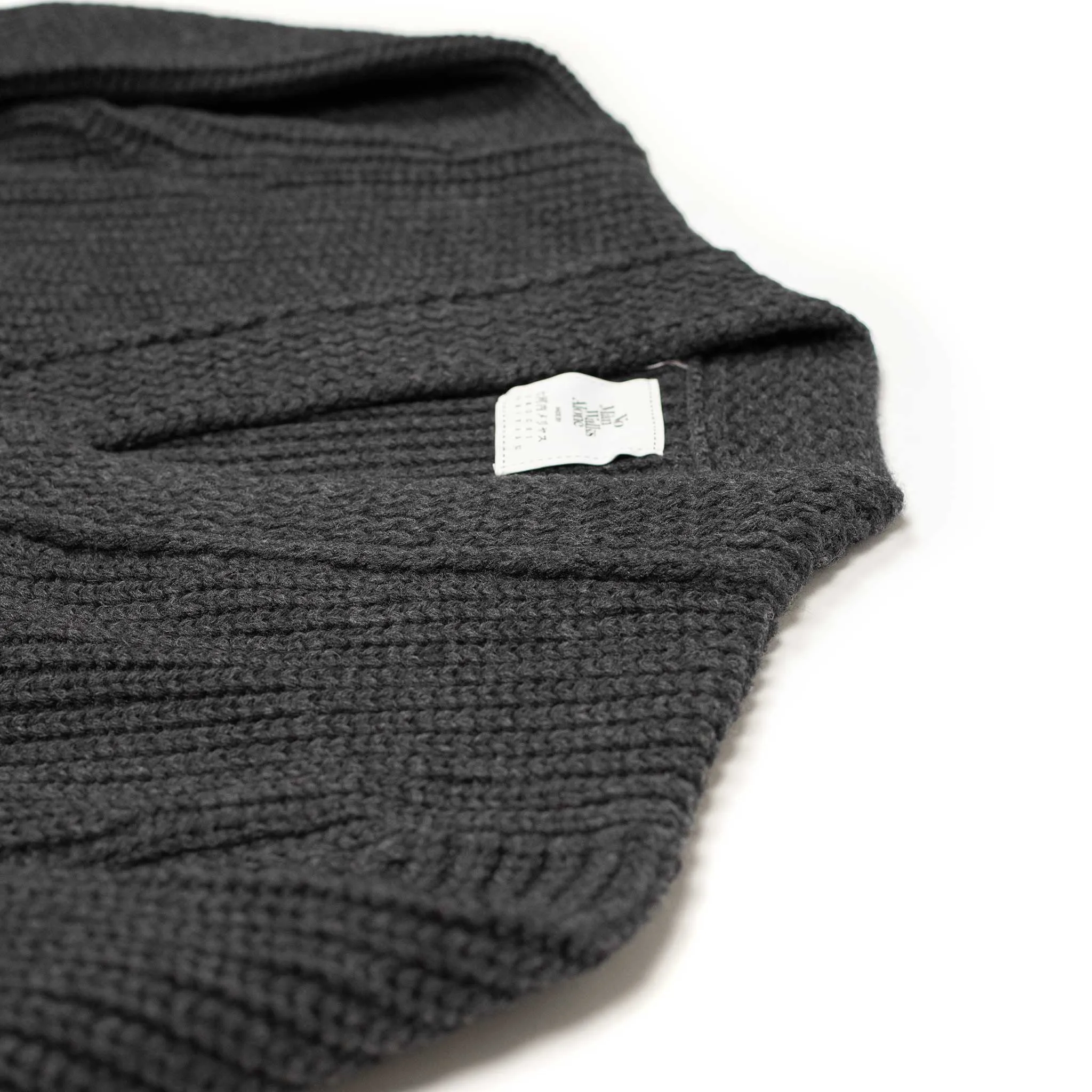 Chunky ribbed cardigan in mid-grey French Merino wool (restock)