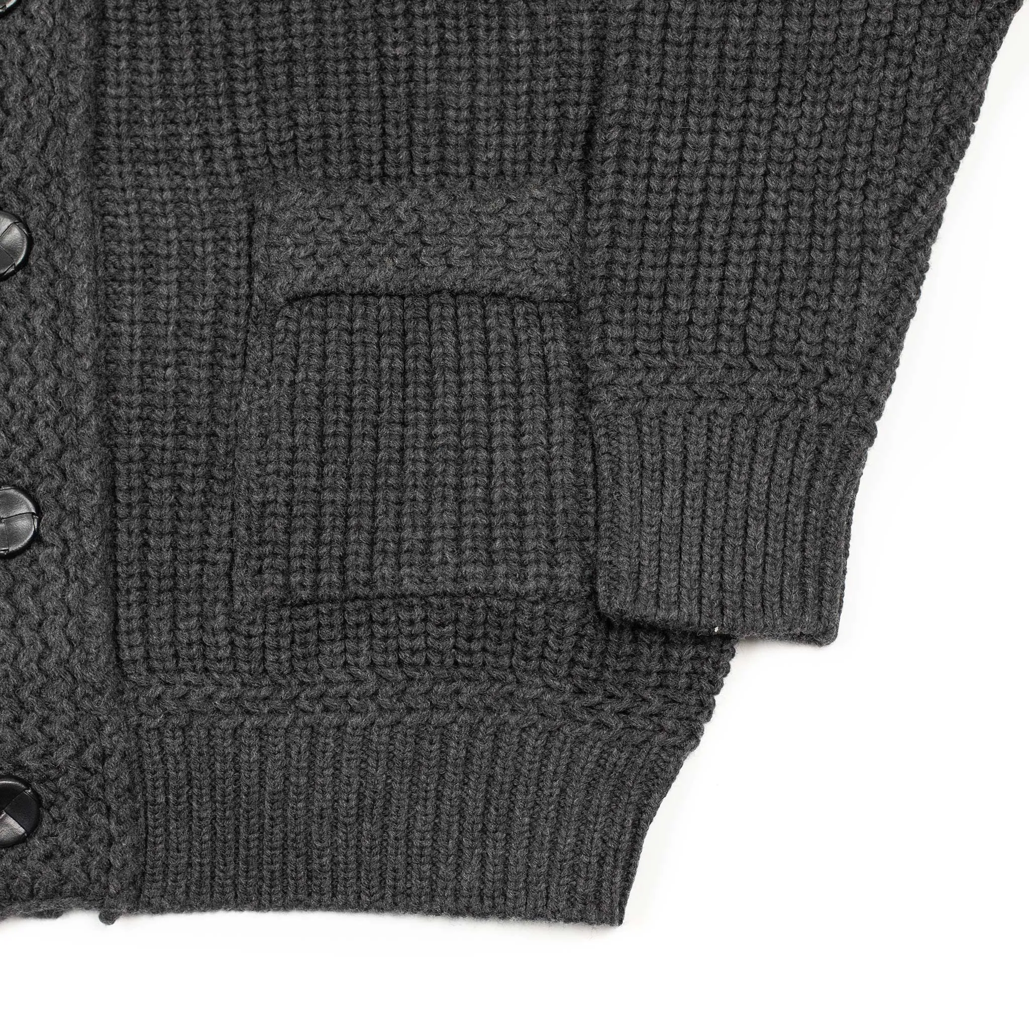 Chunky ribbed cardigan in mid-grey French Merino wool (restock)