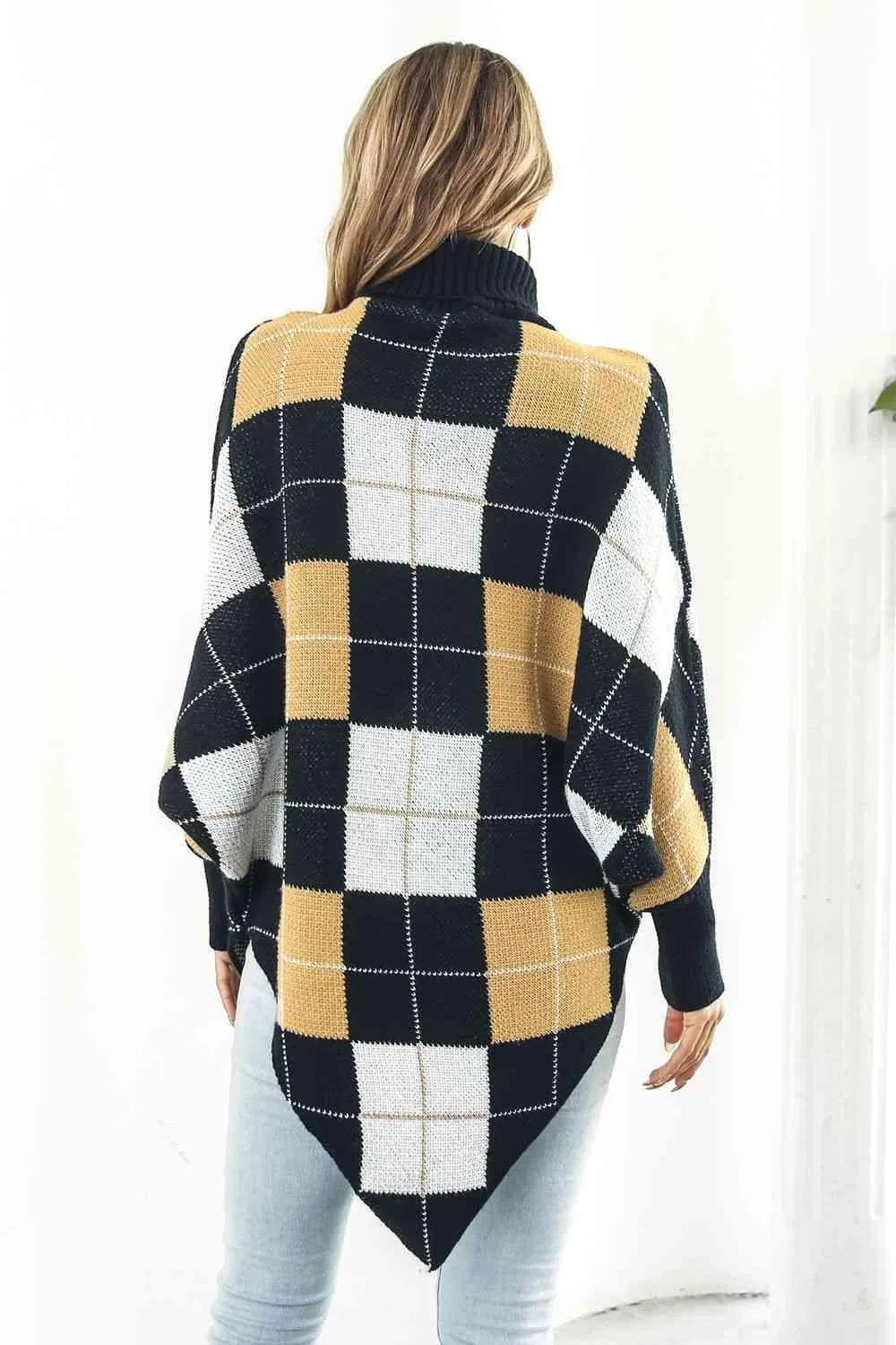 Classic Comfort Turtle Neck Plaid Poncho