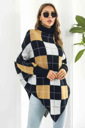 Classic Comfort Turtle Neck Plaid Poncho