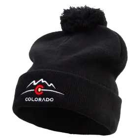 Colorado Logo Embroidered Pom Acrylic Cuff Long Beanie