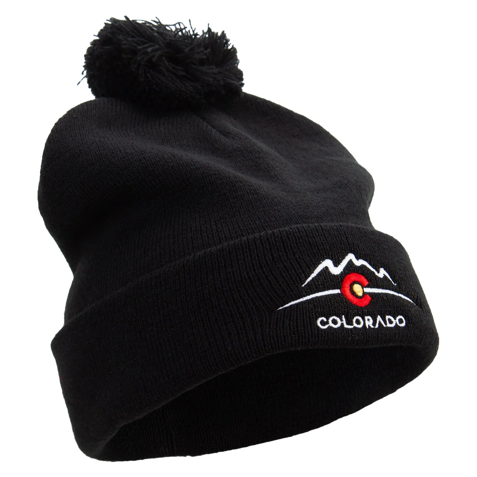 Colorado Logo Embroidered Pom Acrylic Cuff Long Beanie