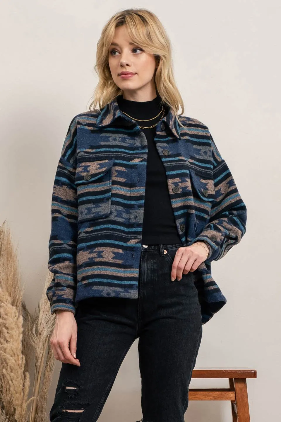 Come To Pass Shacket - Blue Multi