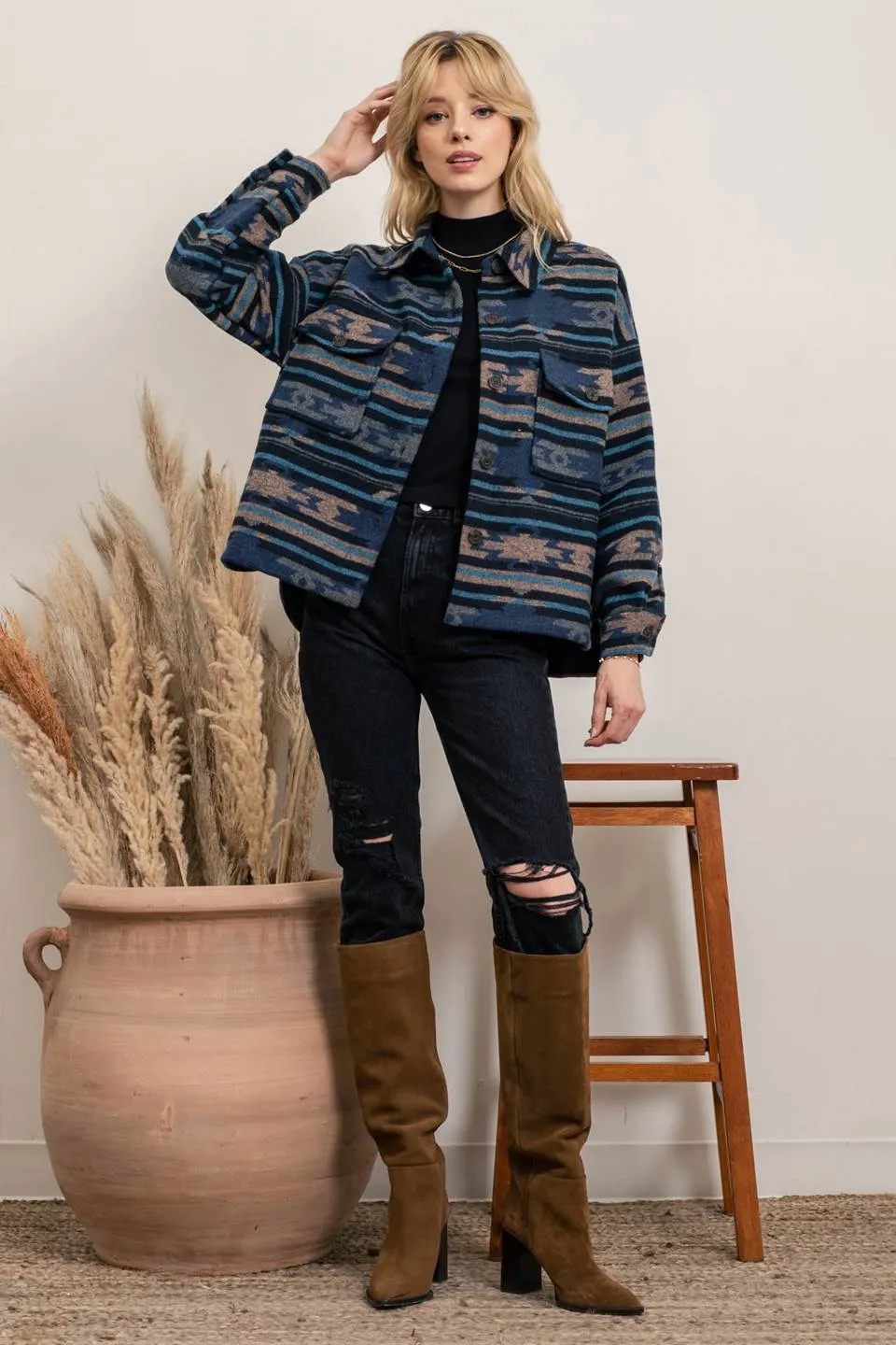Come To Pass Shacket - Blue Multi